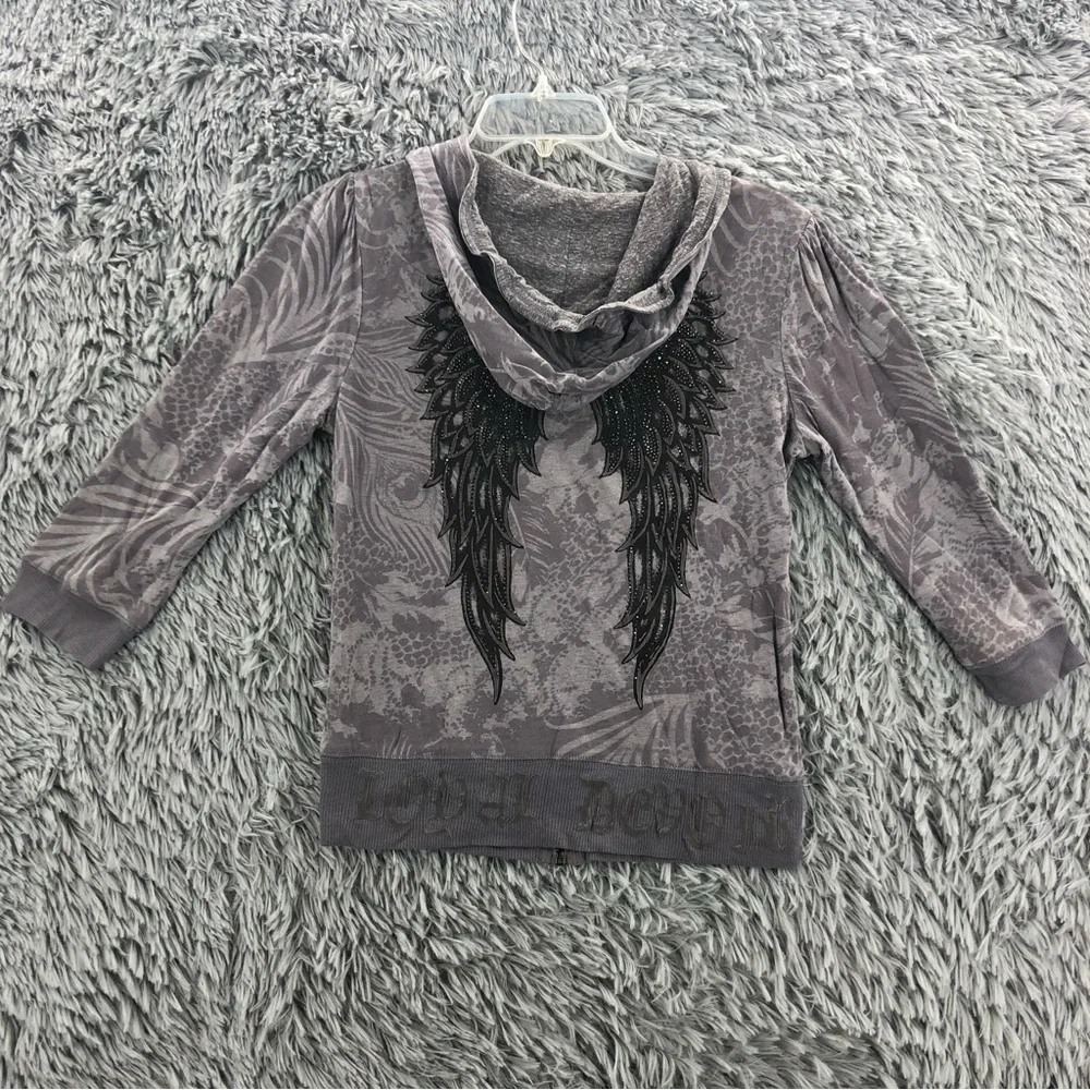 Miss Me Hoodie Jacket Small Fleur De Lis Embellished Wings Pockets Full Zip